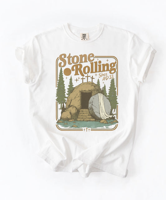 Stone Rolling Christian T-Shirt | He Is Risen Easter Faith Graphic Tee | Vintage Jesus Tomb Shirt | Comfort Colors Religious Gift