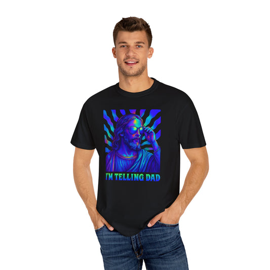 Trippy Jesus T-Shirt - RetFunny Jesus Shirt – “I’m Telling Dad” Retro Christian Humor Tee, Trippy Religious Graphic T-Shirtro Christian Humor Tee