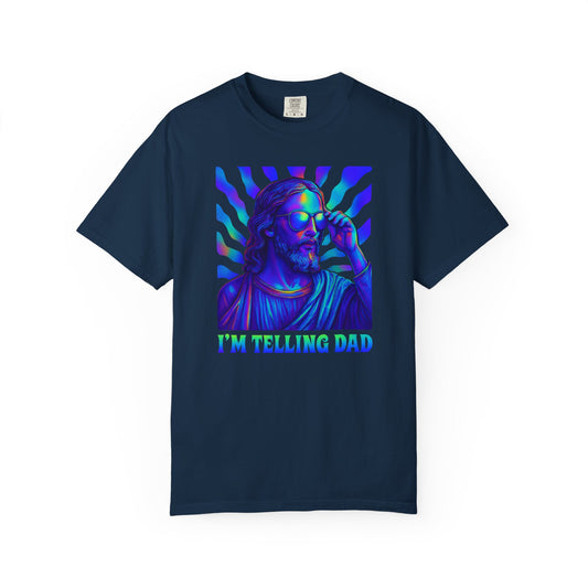 Trippy Jesus T-Shirt - RetFunny Jesus Shirt – “I’m Telling Dad” Retro Christian Humor Tee, Trippy Religious Graphic T-Shirtro Christian Humor Tee