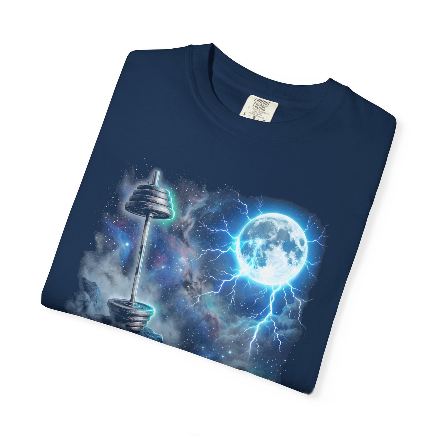 Cosmic Gym T-Shirt, Moon Lightning Barbell Shirt, Galaxy Workout Tee, Aesthetic Fitness Shirt, Heavy Lift Graphic Tee, Gym Lover Shirt
