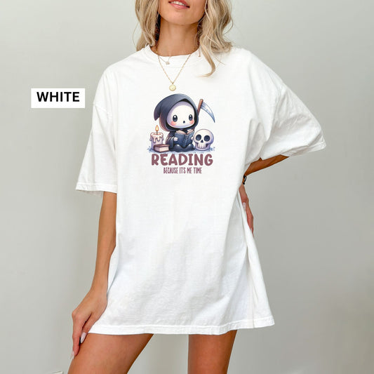 Bookish Shirt, Cute Goth Book Lover Tee, Grim Reaper Fantasy Reading Shirt, Grim Reader Aesthetic Shirt, Dark Academia Literary Gift