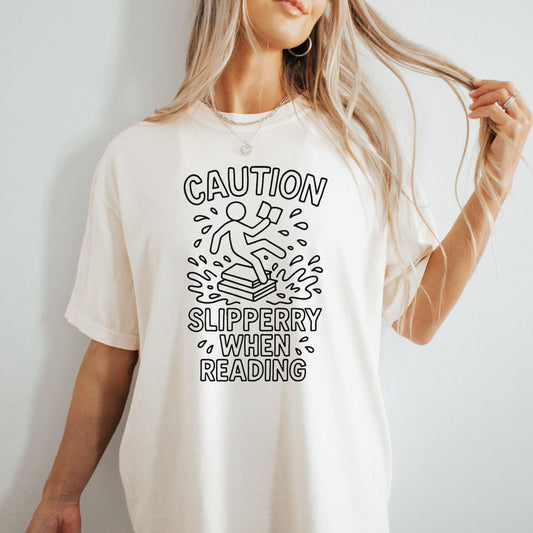 Smutty Bookish Comfort Colors® Shirt, Funny Romance Book Tee, Caution Slippery When Reading Shirt, Spicy Book Gift, Romantasy Booktok Shirt