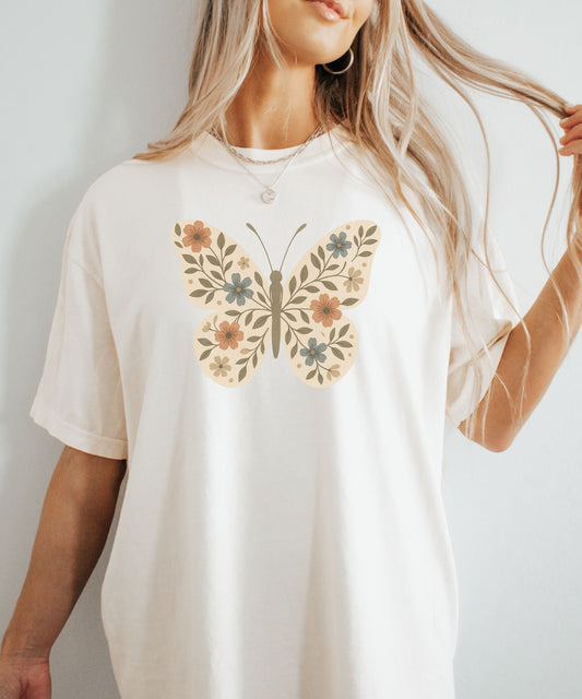 Butterfly Comfort Colors®  Shirt - Floral Boho Wildflower Tee, Cottagecore Aesthetic T-Shirt, Soft Vintage Nature Lover Gift, Mama Butterfly