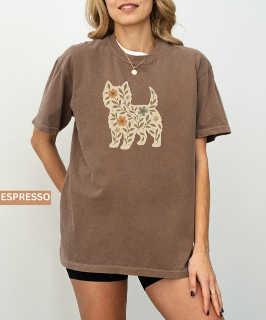 Westie Floral Comfort Colors®  Shirt, Boho West Highland Terrier Cottagecore Dog Lover Gift, Wildflower dog mama Aesthetic Pet Mom Shirt