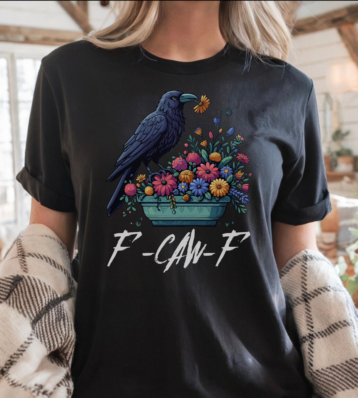 Raven Comfort Colors® f F-Caw-F Shirt – Gothic Grunge Crow Tee, Alt Streetwear Graphic, Edgy Funny Halloween Shirt