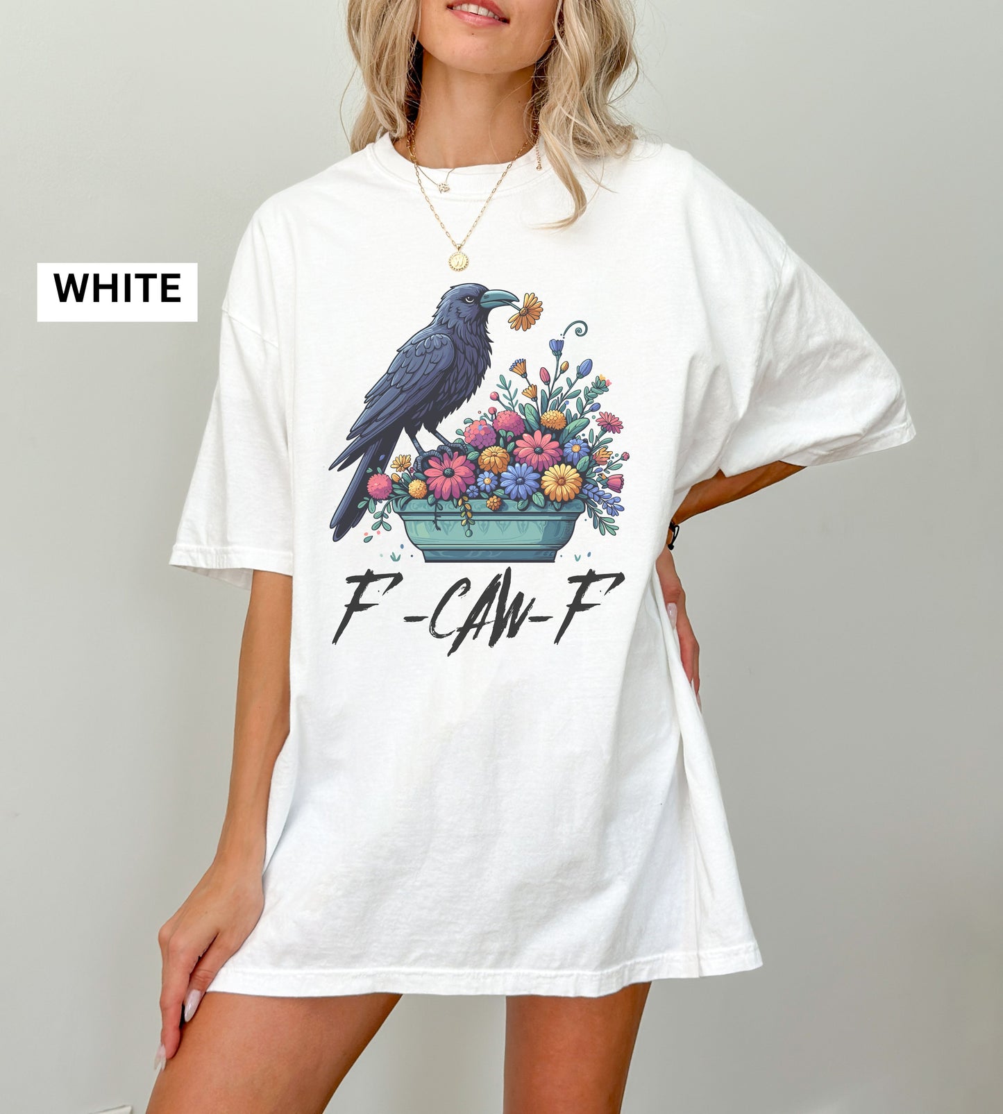 Raven Comfort Colors® f F-Caw-F Shirt – Gothic Grunge Crow Tee, Alt Streetwear Graphic, Edgy Funny Halloween Shirt