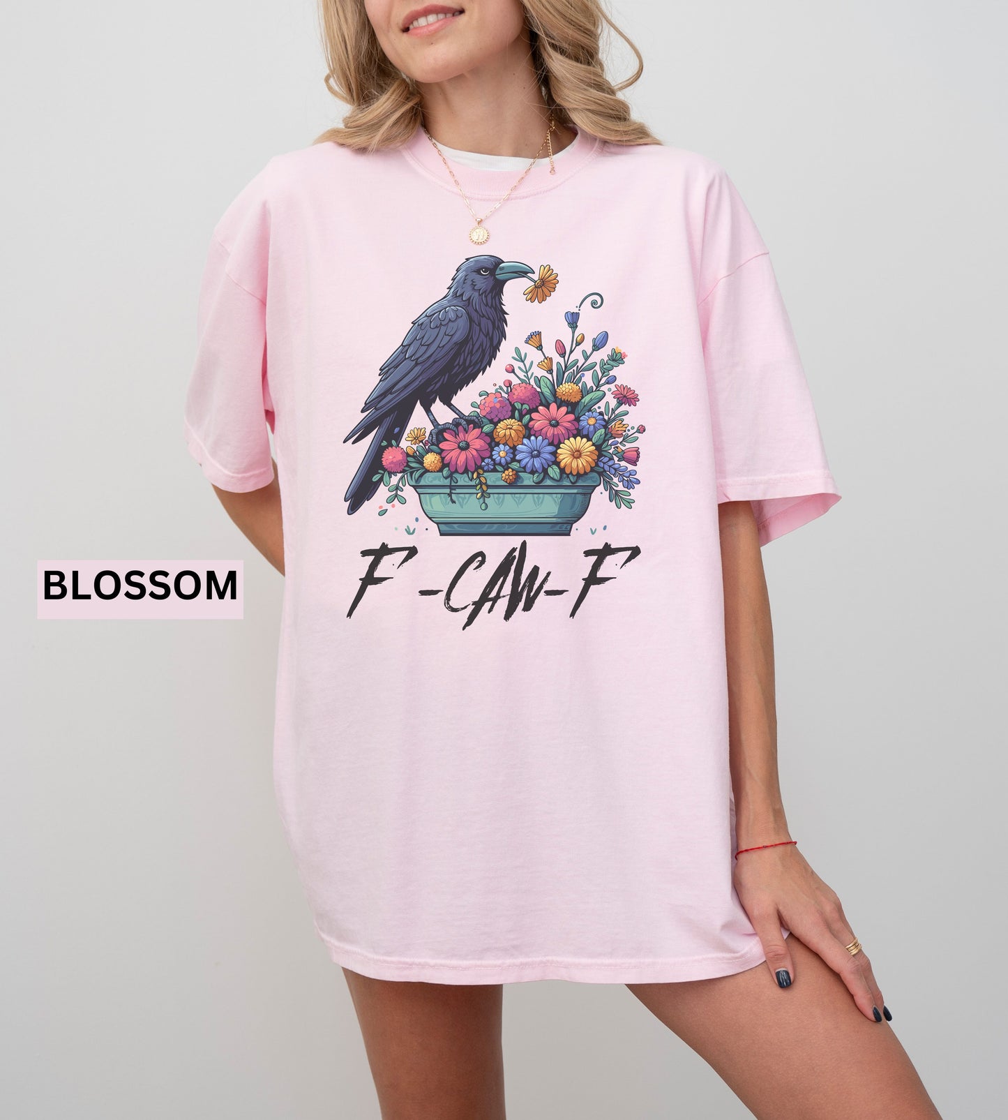 Raven Comfort Colors® f F-Caw-F Shirt – Gothic Grunge Crow Tee, Alt Streetwear Graphic, Edgy Funny Halloween Shirt