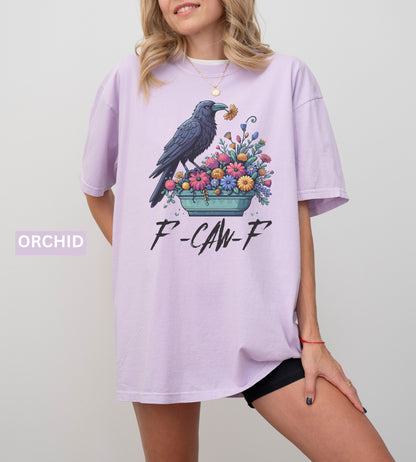 Raven Comfort Colors® f F-Caw-F Shirt – Gothic Grunge Crow Tee, Alt Streetwear Graphic, Edgy Funny Halloween Shirt