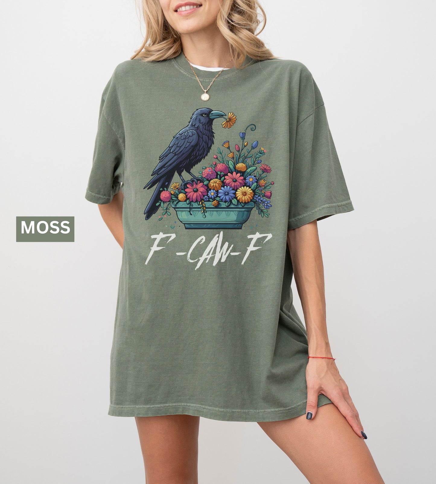 Raven Comfort Colors® f F-Caw-F Shirt – Gothic Grunge Crow Tee, Alt Streetwear Graphic, Edgy Funny Halloween Shirt