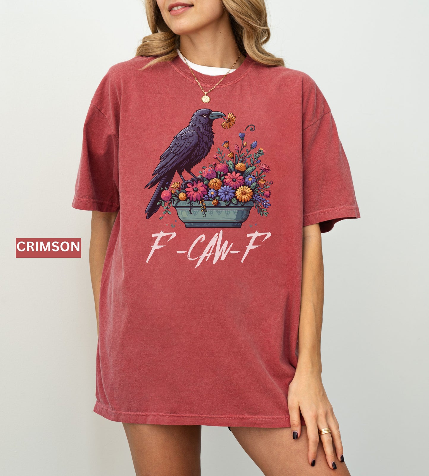 Raven Comfort Colors® f F-Caw-F Shirt – Gothic Grunge Crow Tee, Alt Streetwear Graphic, Edgy Funny Halloween Shirt