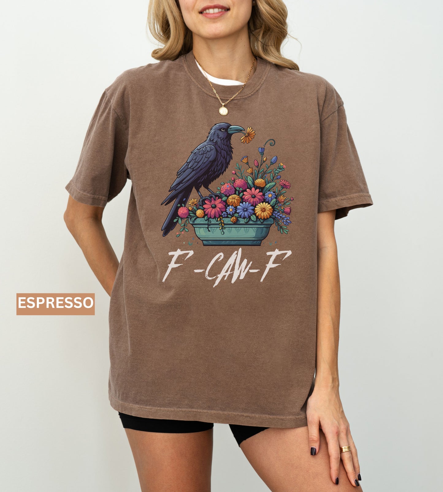 Raven Comfort Colors® f F-Caw-F Shirt – Gothic Grunge Crow Tee, Alt Streetwear Graphic, Edgy Funny Halloween Shirt