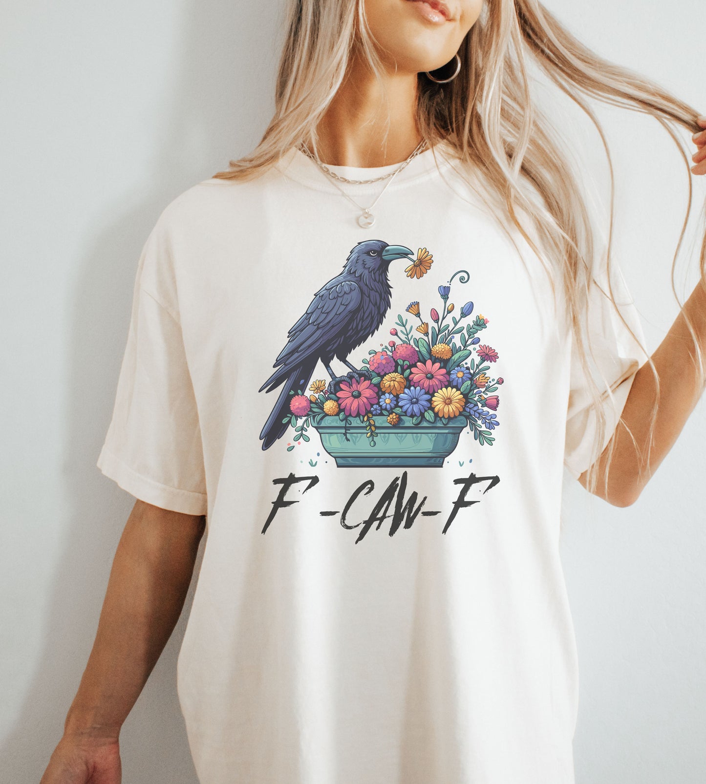 Raven Comfort Colors® f F-Caw-F Shirt – Gothic Grunge Crow Tee, Alt Streetwear Graphic, Edgy Funny Halloween Shirt