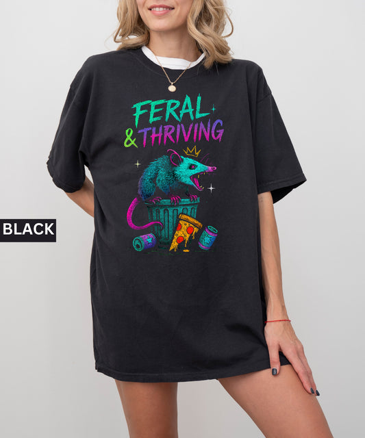 Iridescent Possum Graphic Tee, Feral & Thriving Comfort Colors T-shirt for Goblincore, Trash Animal Aesthetic Lovers, Unisex Garment-Dyed
