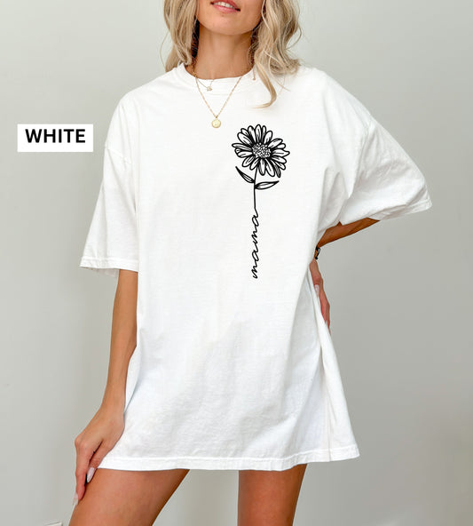 Mama Floral Shirt – Comfort Colors® Boho Flower Graphic Tee for Moms, Minimalist Mom T-Shirt, Mother’s Day Gift for Mama