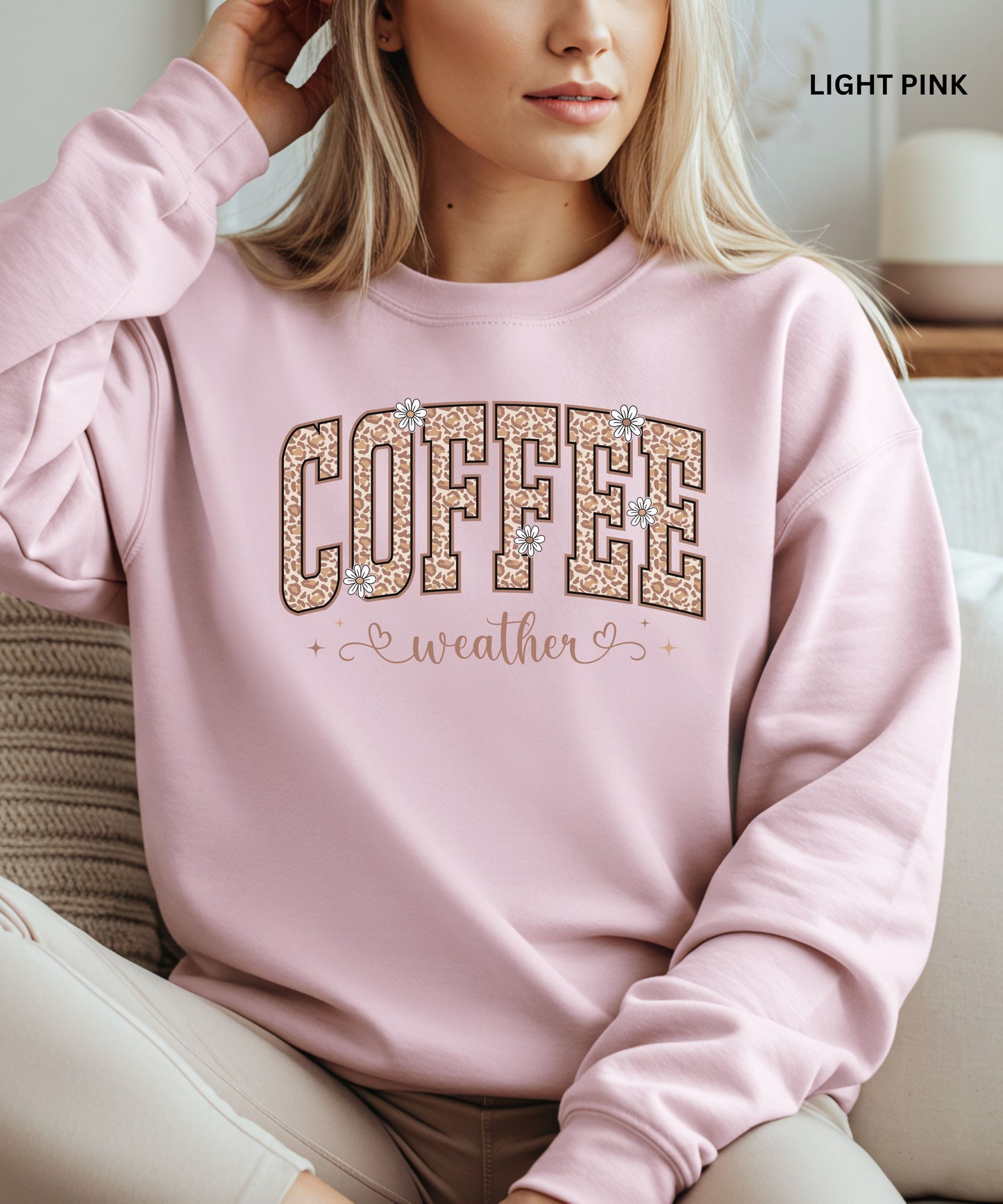 Coffee Weather Sweatshirt – Leopard Print Coffee Lover Pullover, Cozy Fall & Winter Outfit, Cute Aesthetic Coffee Crewneck for Women