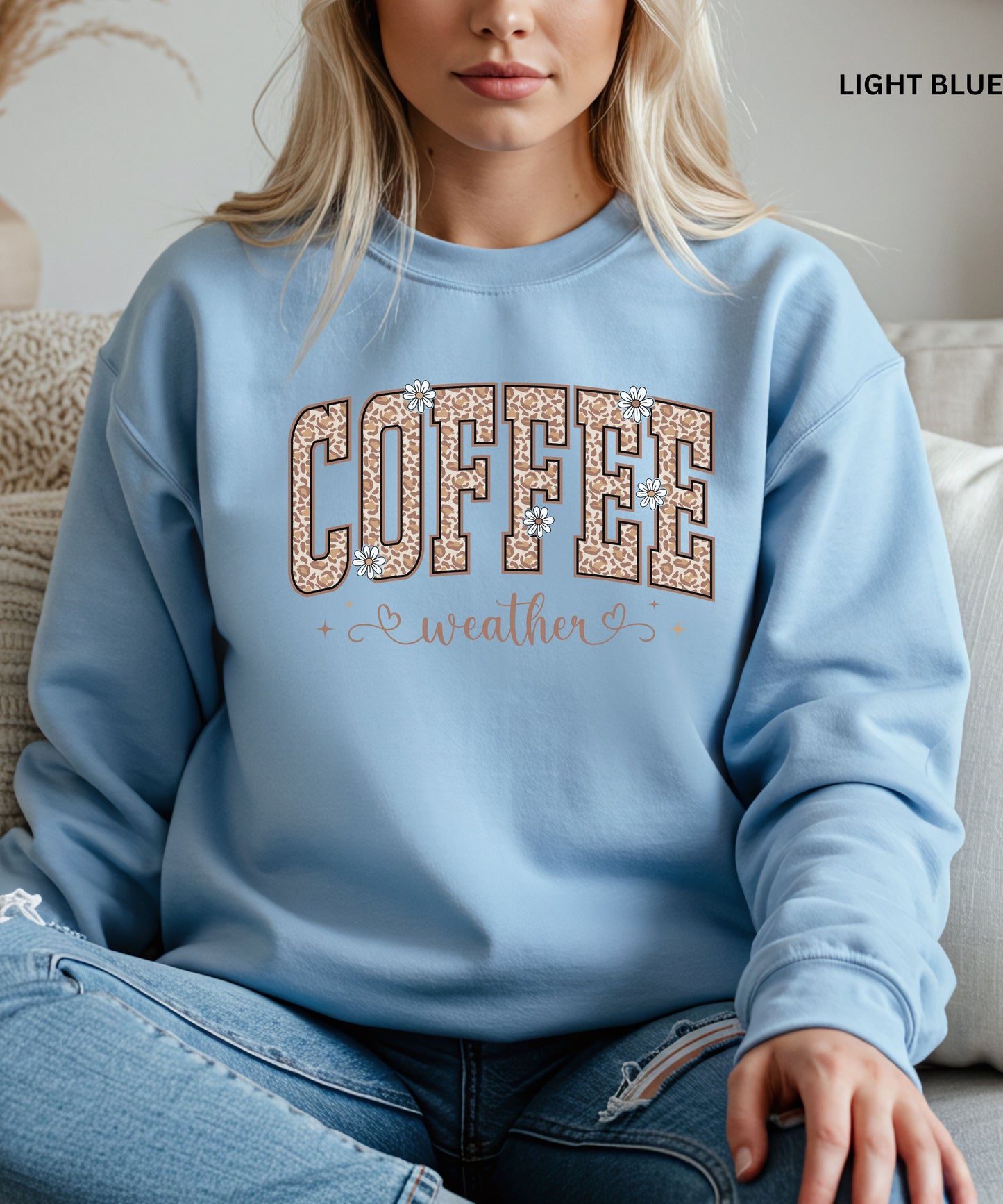 Coffee Weather Sweatshirt – Leopard Print Coffee Lover Pullover, Cozy Fall & Winter Outfit, Cute Aesthetic Coffee Crewneck for Women