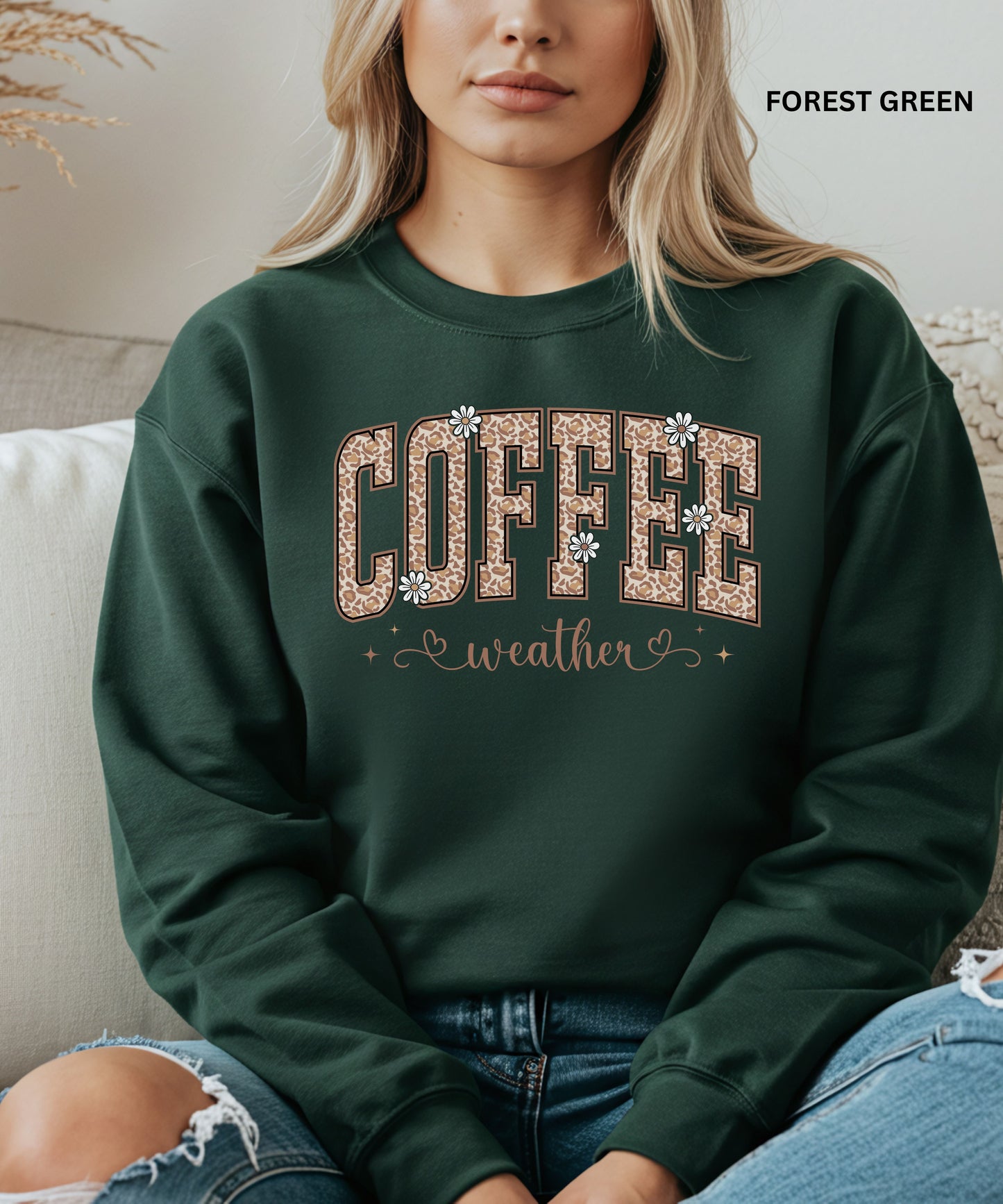 Coffee Weather Sweatshirt – Leopard Print Coffee Lover Pullover, Cozy Fall & Winter Outfit, Cute Aesthetic Coffee Crewneck for Women