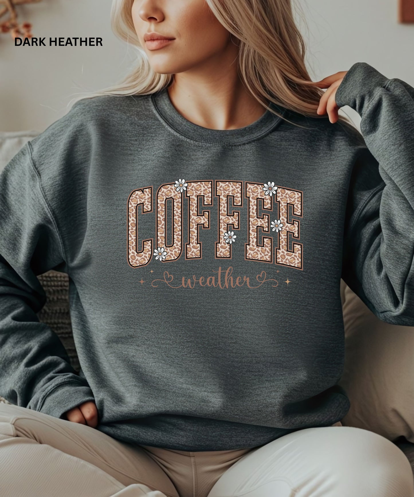 Coffee Weather Sweatshirt – Leopard Print Coffee Lover Pullover, Cozy Fall & Winter Outfit, Cute Aesthetic Coffee Crewneck for Women