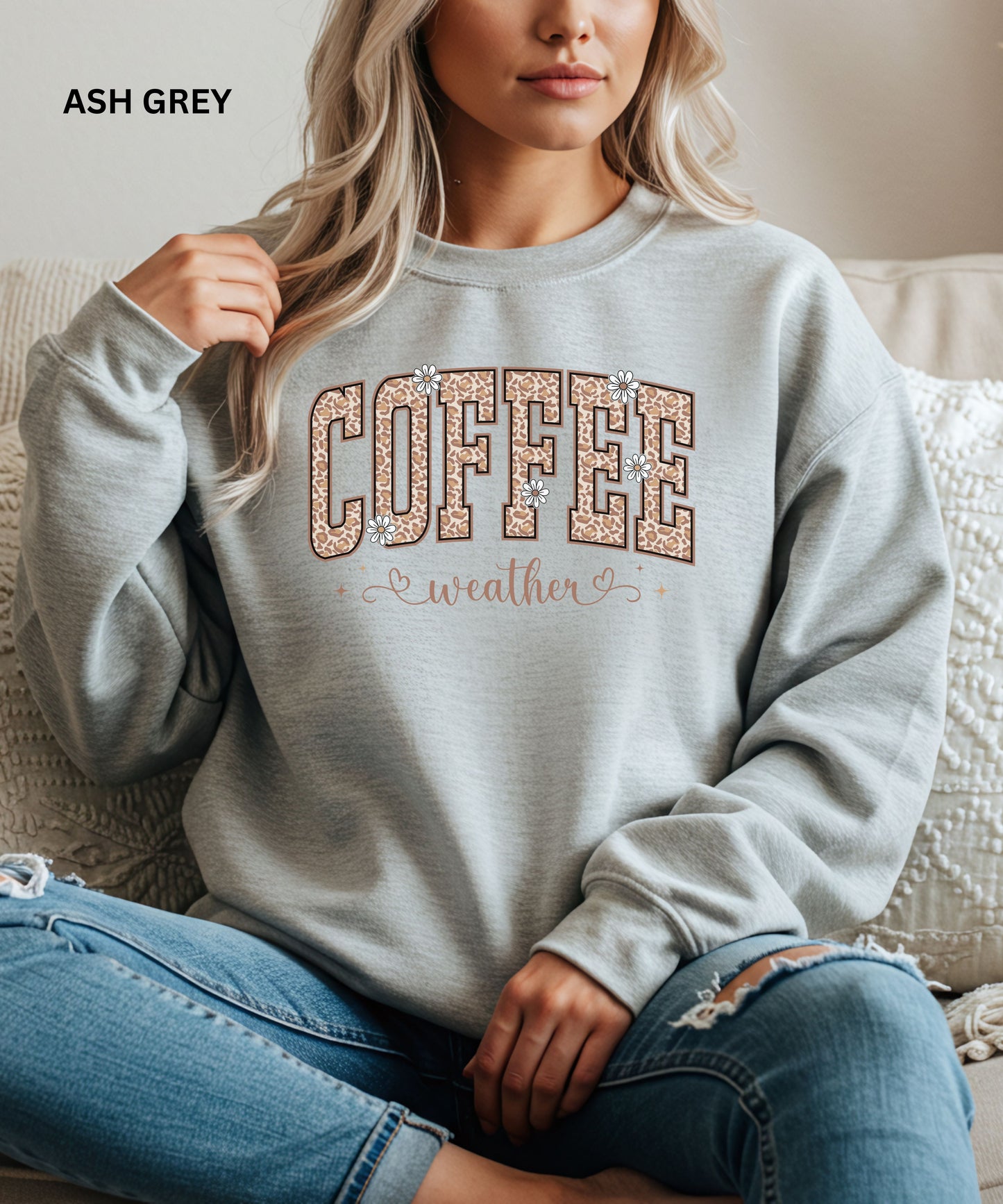 Coffee Weather Sweatshirt – Leopard Print Coffee Lover Pullover, Cozy Fall & Winter Outfit, Cute Aesthetic Coffee Crewneck for Women