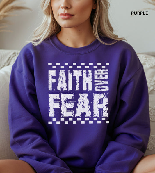 Faith Over Fear Sweatshirt – Christian Graphic Pullover | Inspirational Bible Verse Crewneck for Believers