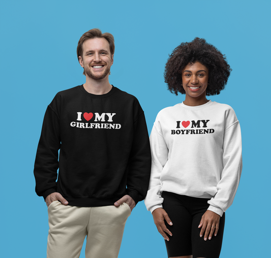 Matching Sweatshirts for Couples – I Love My Girlfriend / I Love My Boyfriend Crewneck Set