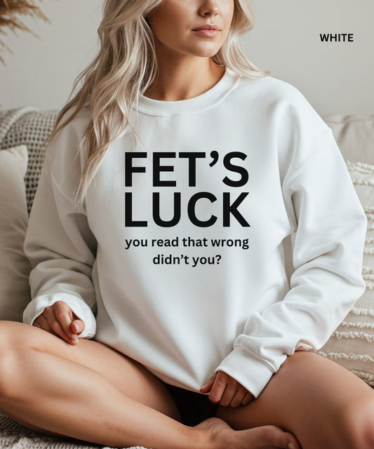 “Clever misleading text graphic sweatshirt”