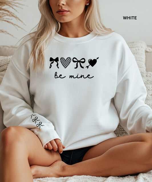 Be Mine embroidered Crewneck Sweatshirt — Valentine's Day Cute Heart & Bow Pullover