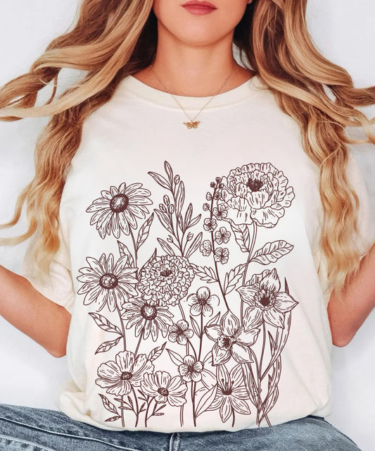 Vintage Pressed Flowers Botanical Shirt – Comfort Colors Cottagecore Wildflower Tee for Gardeners