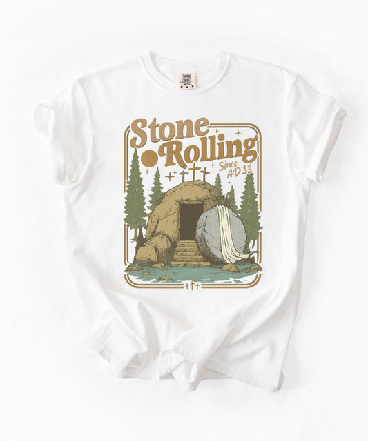 Stone Rolling Christian T-Shirt | He Is Risen Easter Faith Graphic Tee | Vintage Jesus Tomb Shirt | Comfort Colors Religious Gift