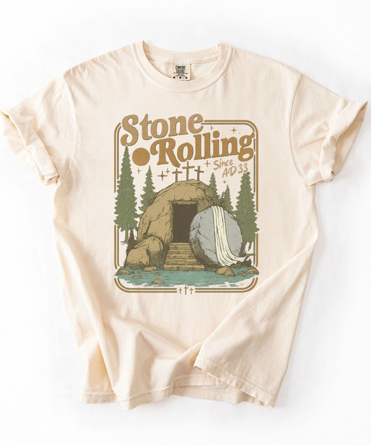 Stone Rolling Christian T-Shirt | He Is Risen Easter Faith Graphic Tee | Vintage Jesus Tomb Shirt | Comfort Colors Religious Gift
