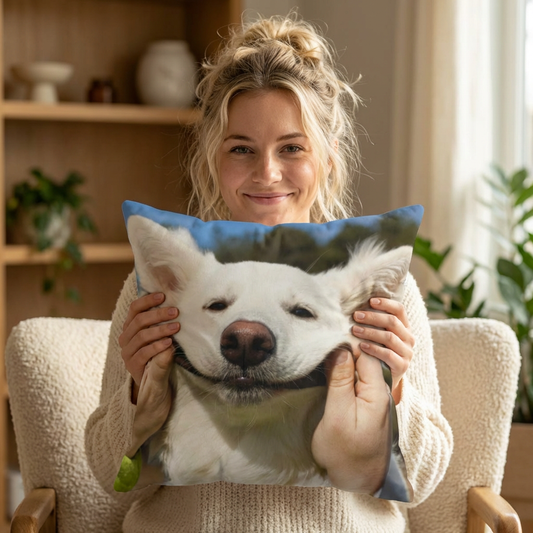 Custom Pet Memorial Pillow, Personalized Dog Portrait Pillow, Upload Your Pet Photo, Pet Loss Sympathy Gift, Spun Polyester Square Pillow, Hug Your Dog Again