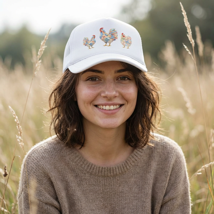 Colorful Rooster Trio Trucker Hat