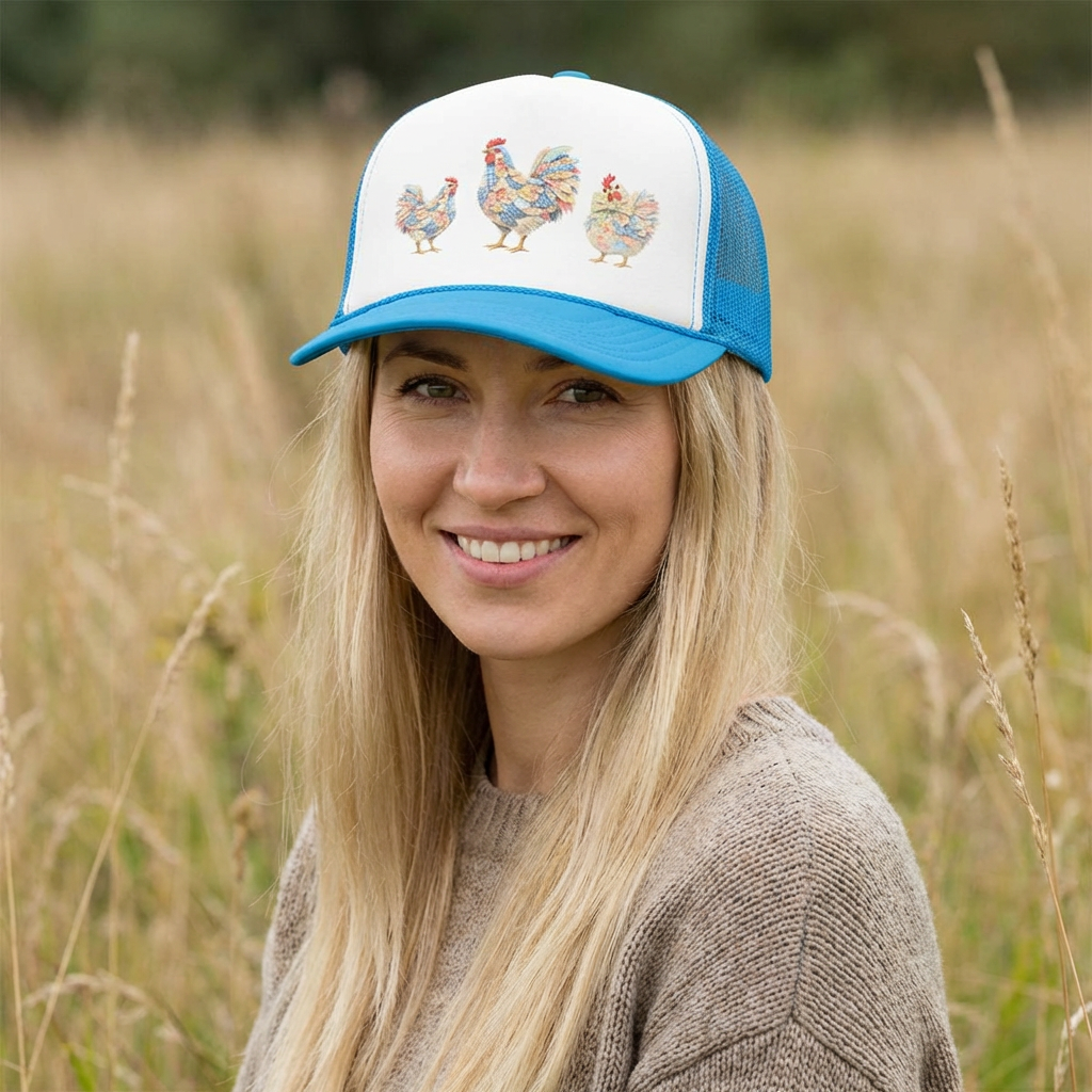 Colorful Rooster Trio Trucker Hat