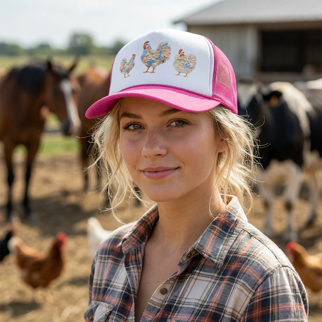 Colorful Rooster Trio Trucker Hat