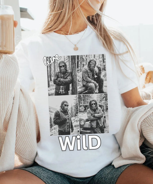 Live Wild Bigfoot T-Shirt, Sasquatch Sunglasses Graphic Tee, Funny Cryptid Shirt, Outdoorsy Adventure Shirt, Vintage Wilderness Vibes Tee
