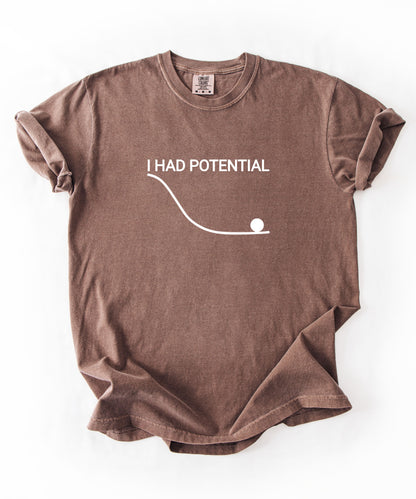 Comfort Colors Physics Pun Shirt “I Had Potential” | Science Humor Graphic Tee for Students & Nerds