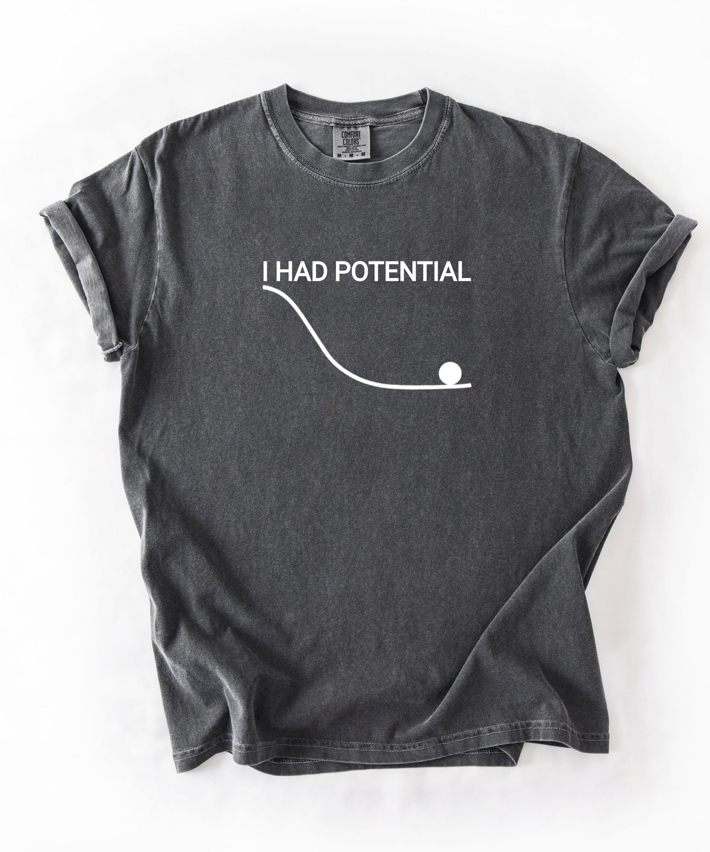 Comfort Colors Physics Pun Shirt “I Had Potential” | Science Humor Graphic Tee for Students & Nerds