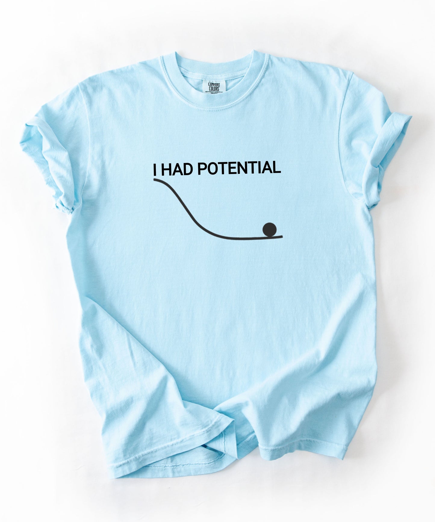 Comfort Colors Physics Pun Shirt “I Had Potential” | Science Humor Graphic Tee for Students & Nerds