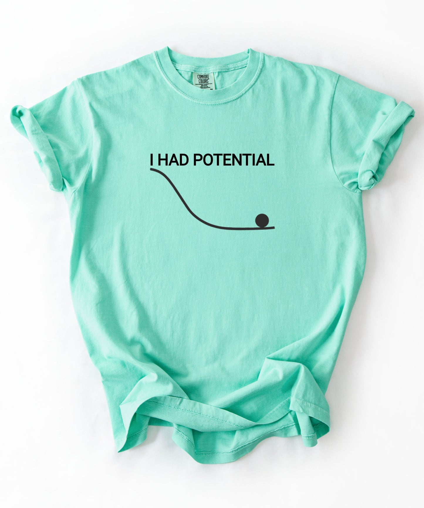 Comfort Colors Physics Pun Shirt “I Had Potential” | Science Humor Graphic Tee for Students & Nerds