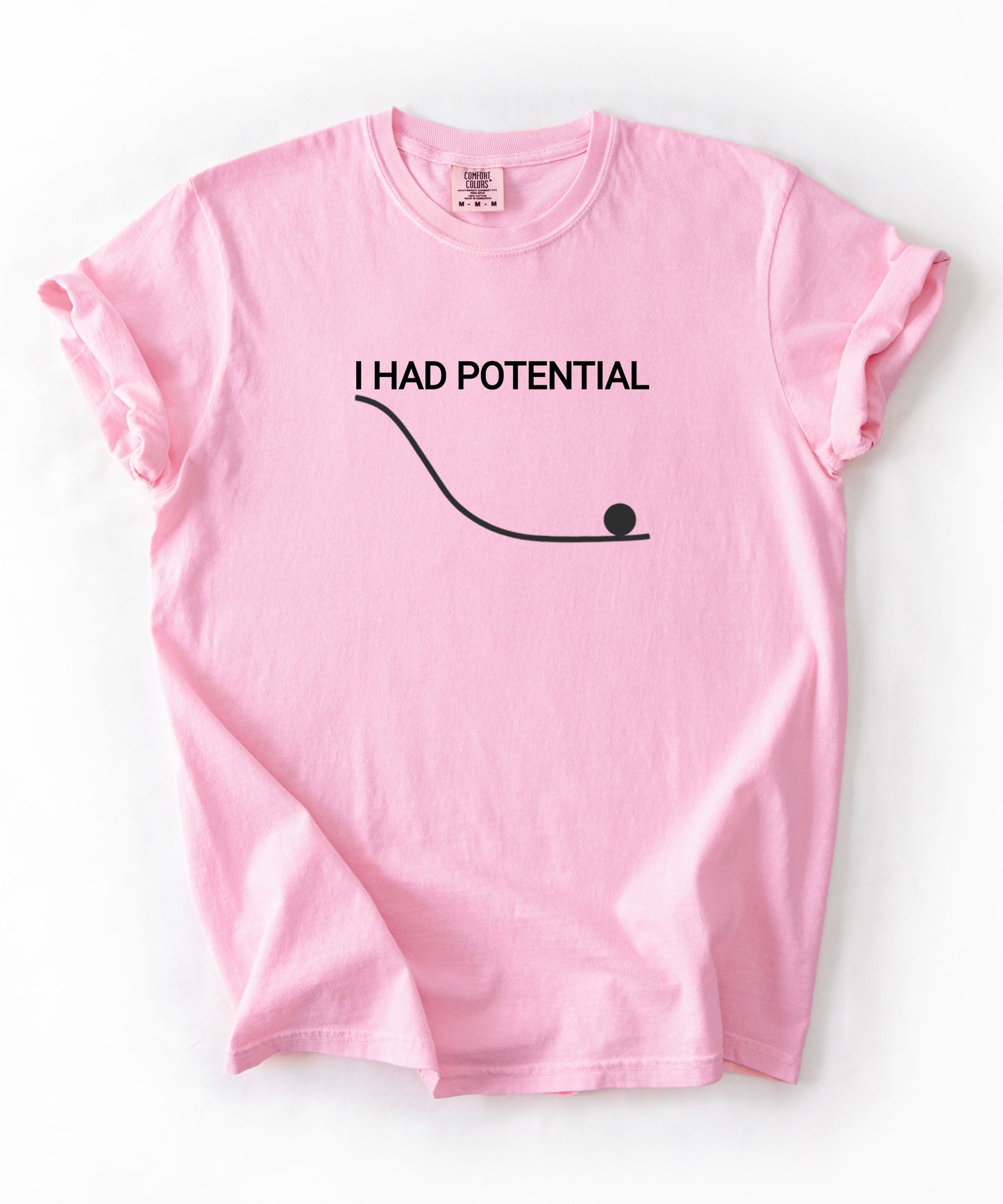 Comfort Colors Physics Pun Shirt “I Had Potential” | Science Humor Graphic Tee for Students & Nerds
