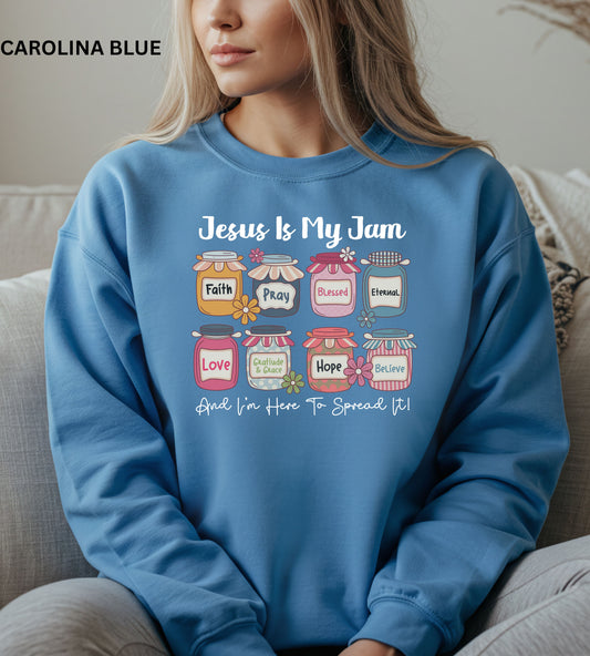 Jesus Is My Jam Sweatshirt – Christian Faith Graphic Crewneck, Cute Religious Pullover, Inspirational Christian Gift for Women & Men
