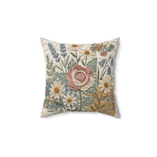 Vintage Wildflower Decorative Pillow — Floral Garden Square Throw Pillow