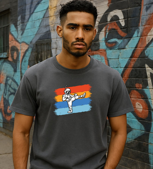 Astronaut Karate Kick T-Shirt – Retro Space Martial Arts Tee for Men