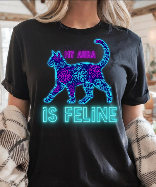Cat Lover Neon Graphic T-Shirt — "My Aura Is Feline"